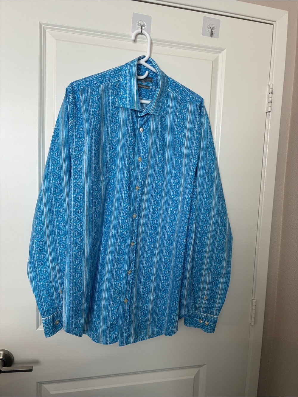Hickey Freeman Blue&White Pinstripe Paisley 100% Cotton Shirt